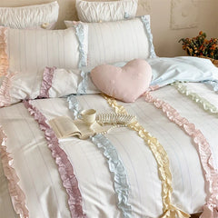 Colorful Ribbon Bow Korean Princess Style Bedding Set