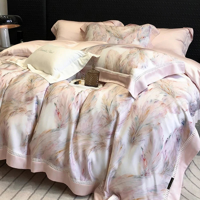 800TC Lyocell Eucalyptus Fiber Soft Silky Cooling Flowers Prints Bedding Set