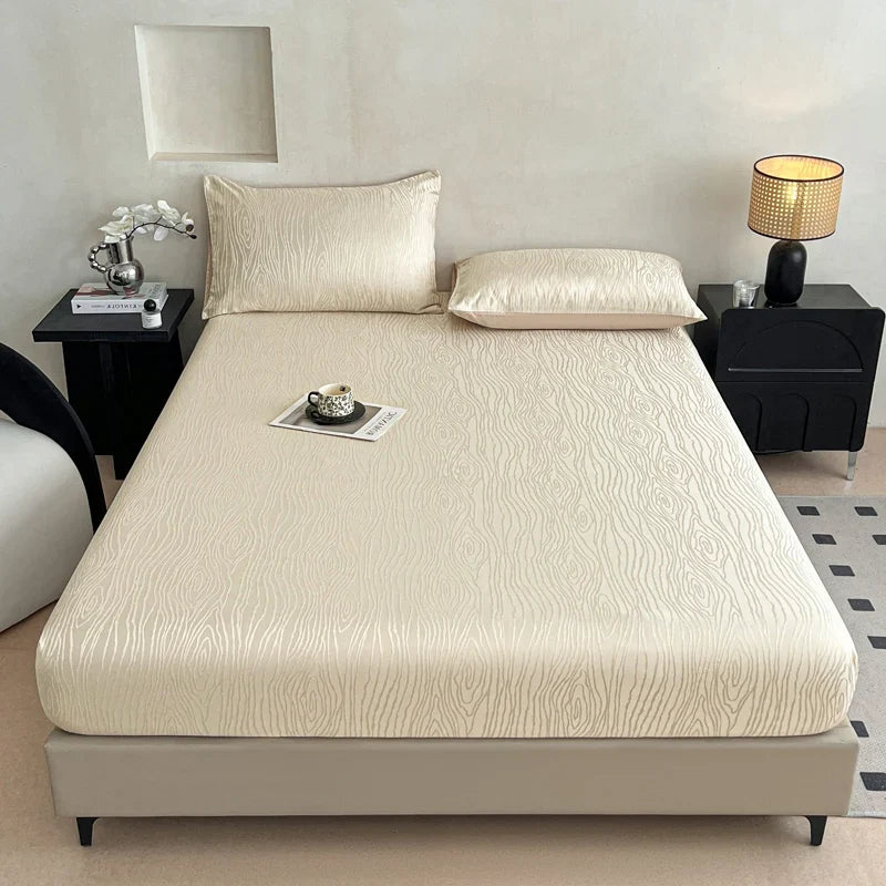 Fashion Ripple Jacquard Fitted Sheet Comfortable Skin Friendly Non Slip Mattress Cover with Deep Pocket Single Double Bedsheets