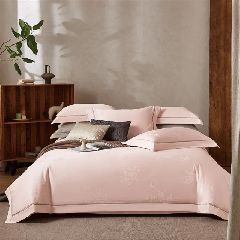 1000TC Egyptian Cotton Butterfly Flowers Jacquard Luxury Bedding Set