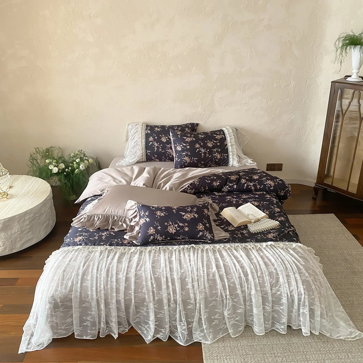 Vintage Floral Ruffle Lyocell Cotton Bedding Set
