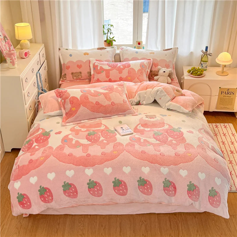 Winter Thicken Warm Short Plush Duvet Cover King Double Queen Size Double-side Coral Fleece Quilt Cover Not Including Pillowcase