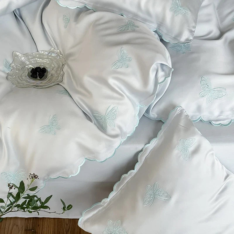 Luxury Butterfly Embroidery 600TC Lyocell Silky Soft Cooling Breathable Bedding Set