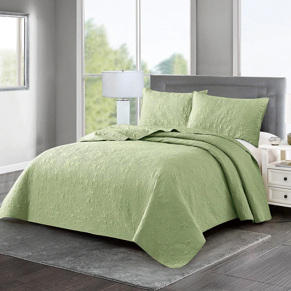 3pcs Luxury Quilted Microfiber Bedspread Coverlet Bedding Set
