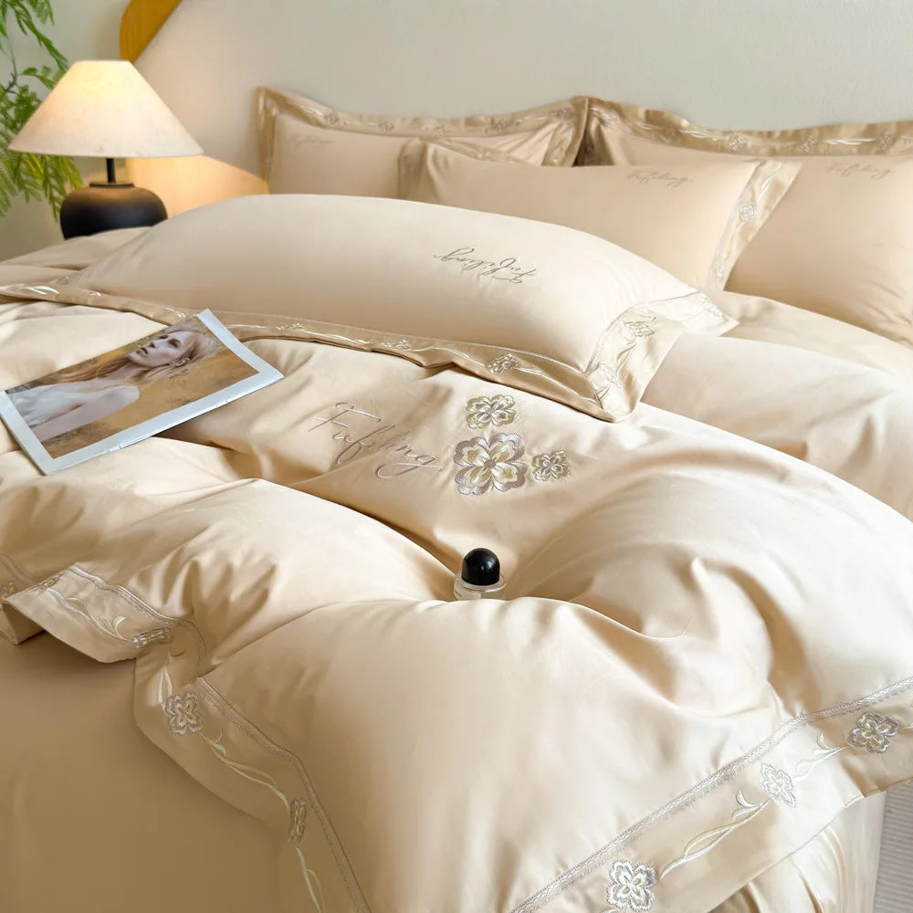 High Quality Long Staple Cotton Embroidery 4 Piece Bedding Set