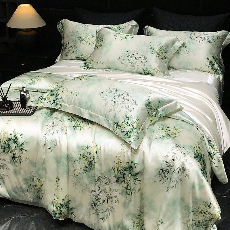 Luxury Mulberry Silk Duvet Cover High End Floral Printed Bedding Set