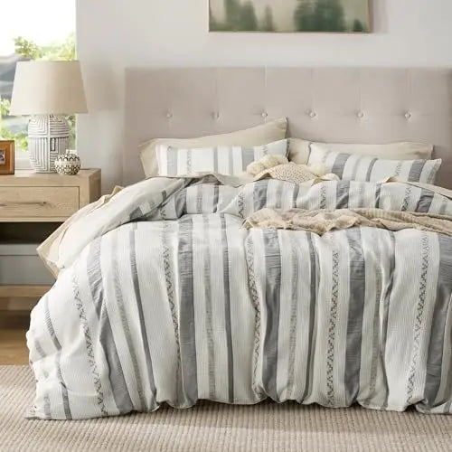 3 Pieces King Size Pure Cotton Woven Linen Colorful Duvet Cover Soft Breathable Bedding Set
