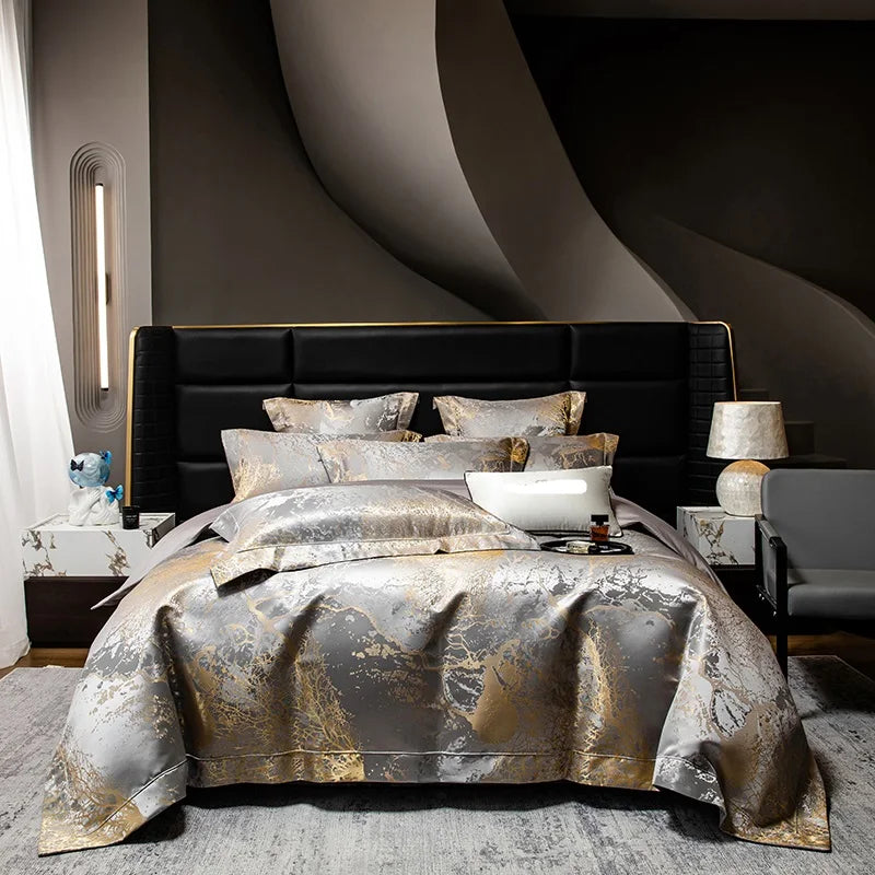 Black Gold Jacquard Egyptian Cotton Bedding Set