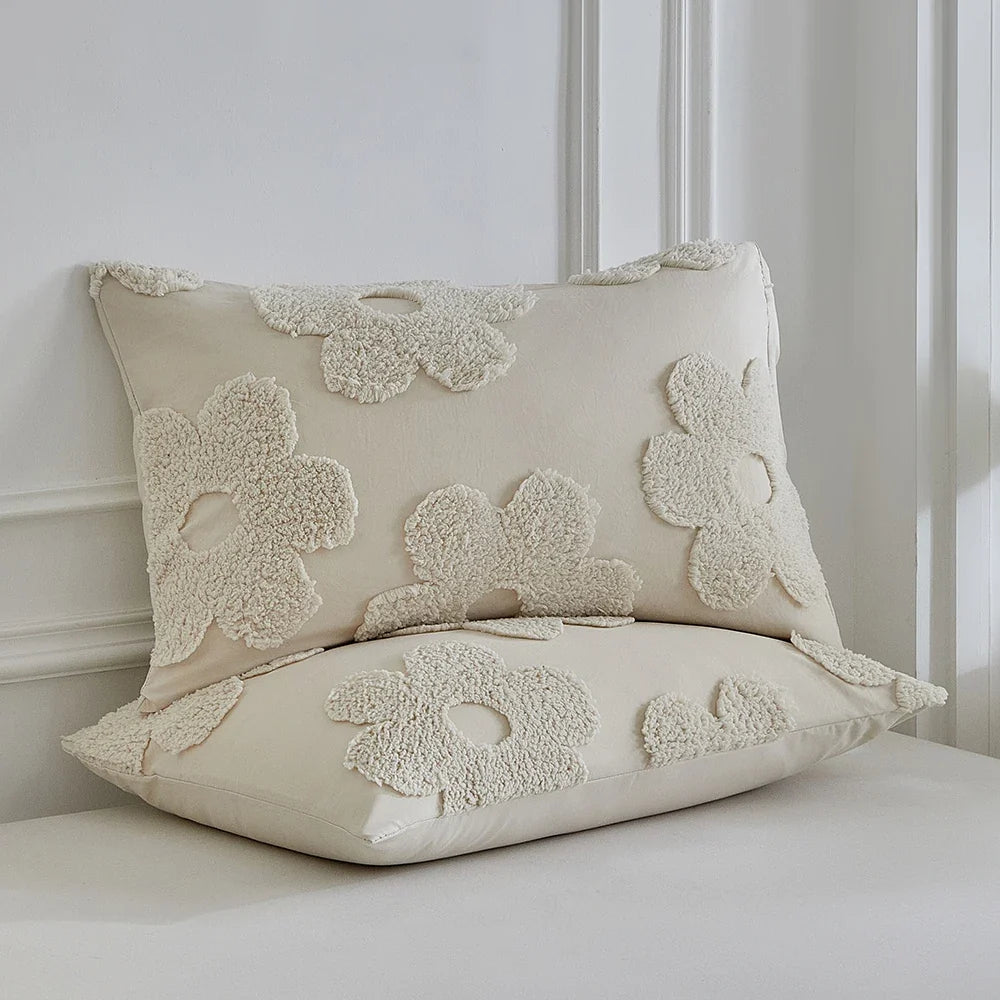 3D Tufted Floral Duvet Cover Set with Pillowcases Soft Comfortable King Queen Bedding Set