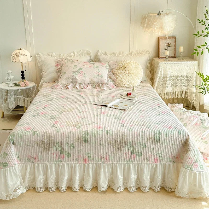 4/6Pcs Pure Cotton French Flowers Prints Ruffles Princess Bedding Set