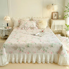 4/6Pcs Pure Cotton French Flowers Prints Ruffles Princess Bedding Set
