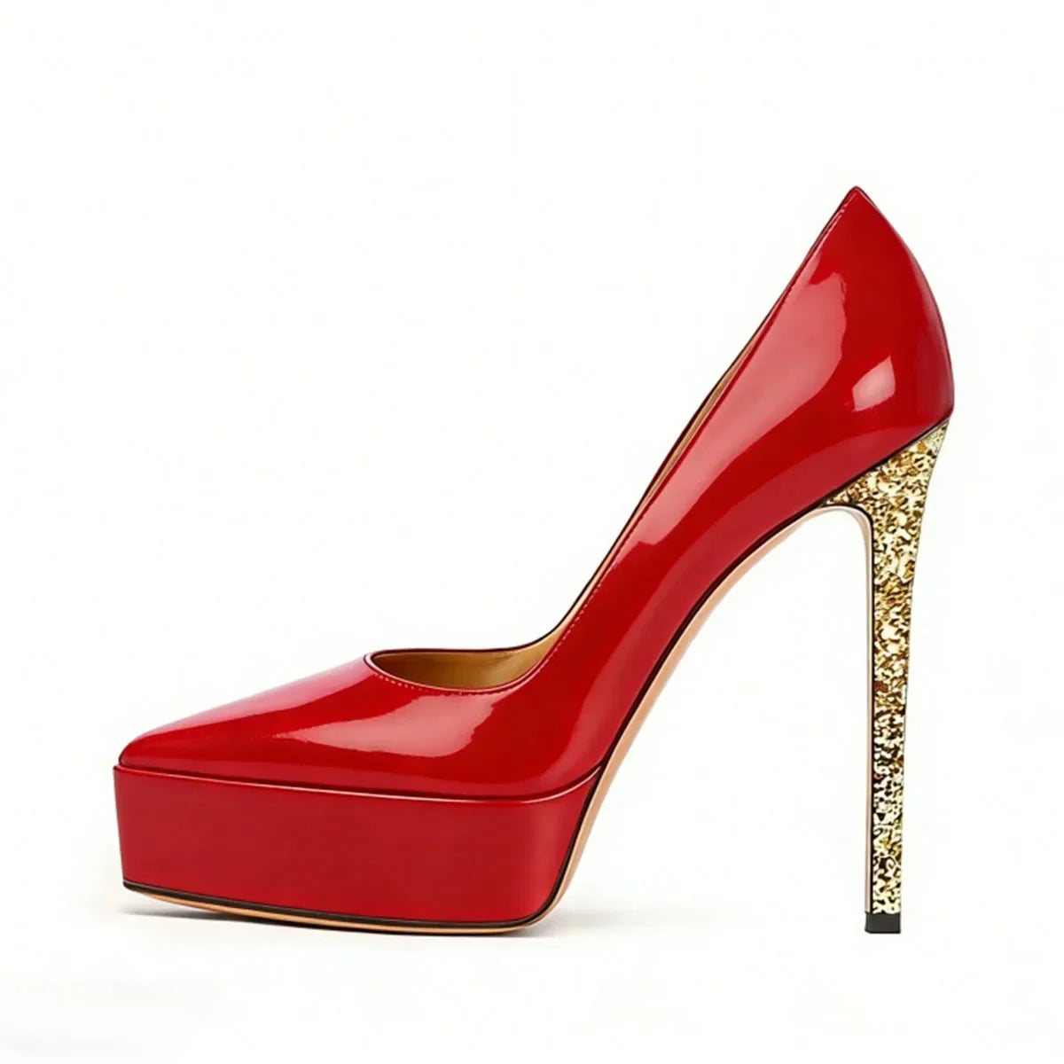 white patent leather Sequin stiletto Platform Pumps