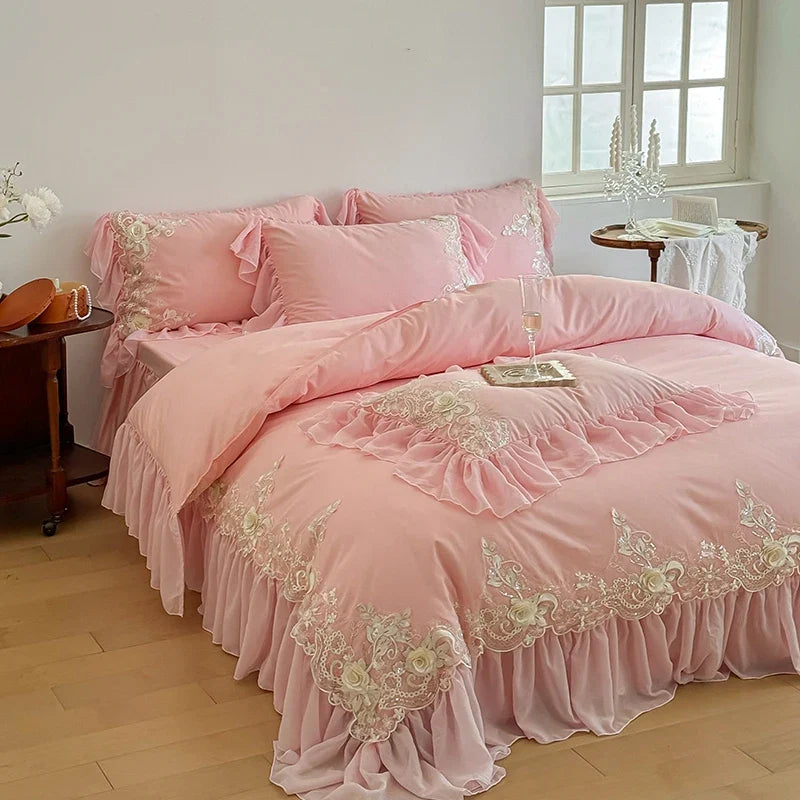 Elegant Lace Rose Embroidery Bedding Sets