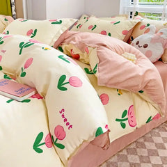 Solid Color Duvet Cover Set with Flat Sheet, Pillowcases, Single, Double, Queen Size Bed Linen, Blue, Boys, Girls, Home Bedding
