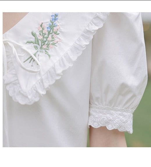 Heidi Flower Embroidered White Cottagecore Dress