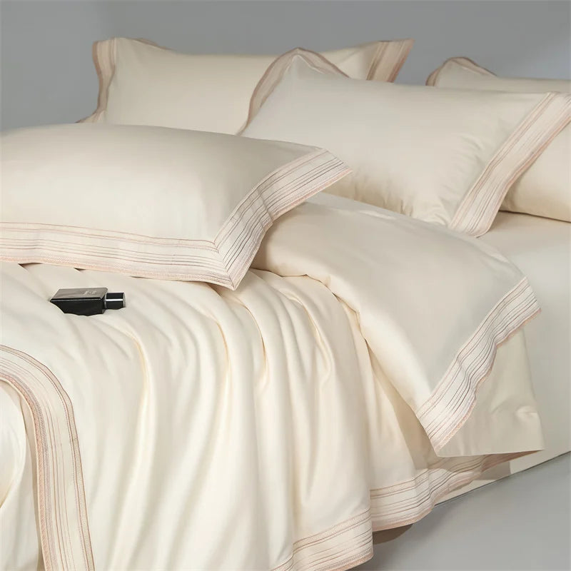 1000TC Egyptian Cotton Luxury Embroidery Solid Color Hotel Style 4Pcs Bedding Set