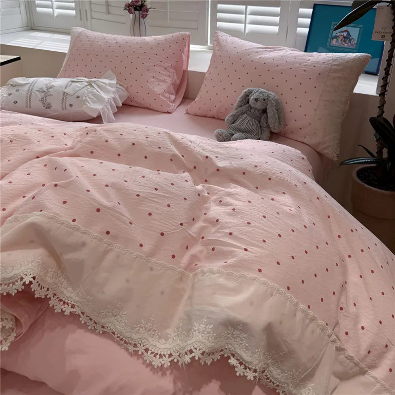 3/4Pcs Korean Princess Style Floral Ruffles Soft Bedding Set