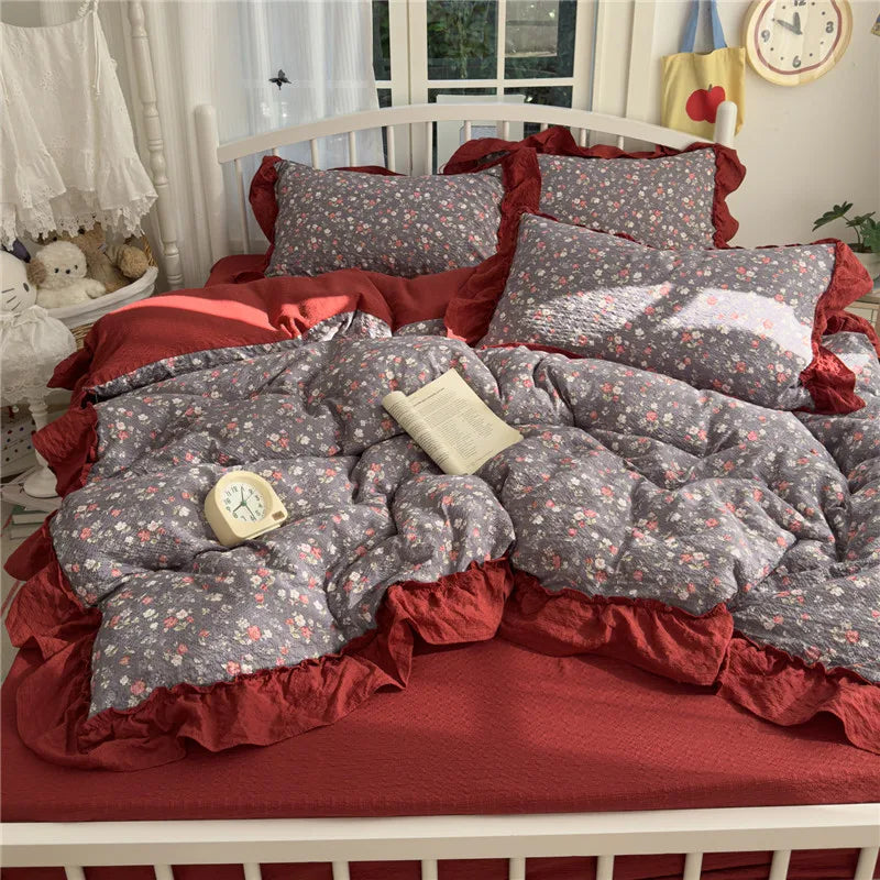 3/4Pcs Korean Princess Style Ruffles Bedding Set
