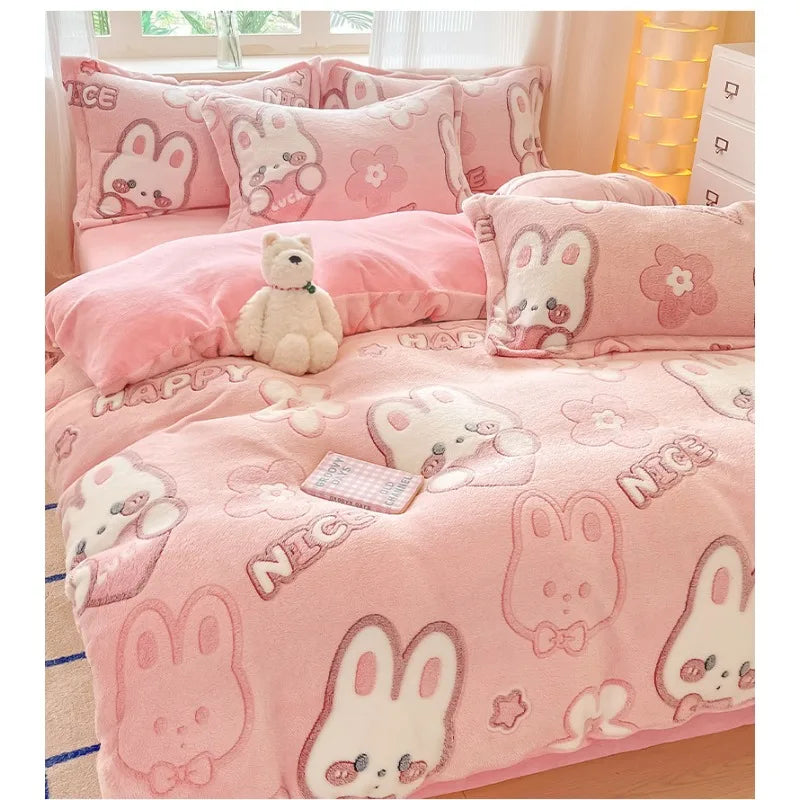 Cute Cartoon Velvet Bedding Set