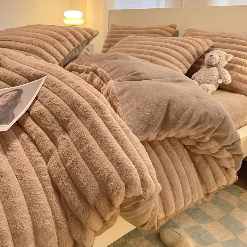 Winter Thick Warm Duvet Cover Set Coral Velvet Luxury Bedding Sets