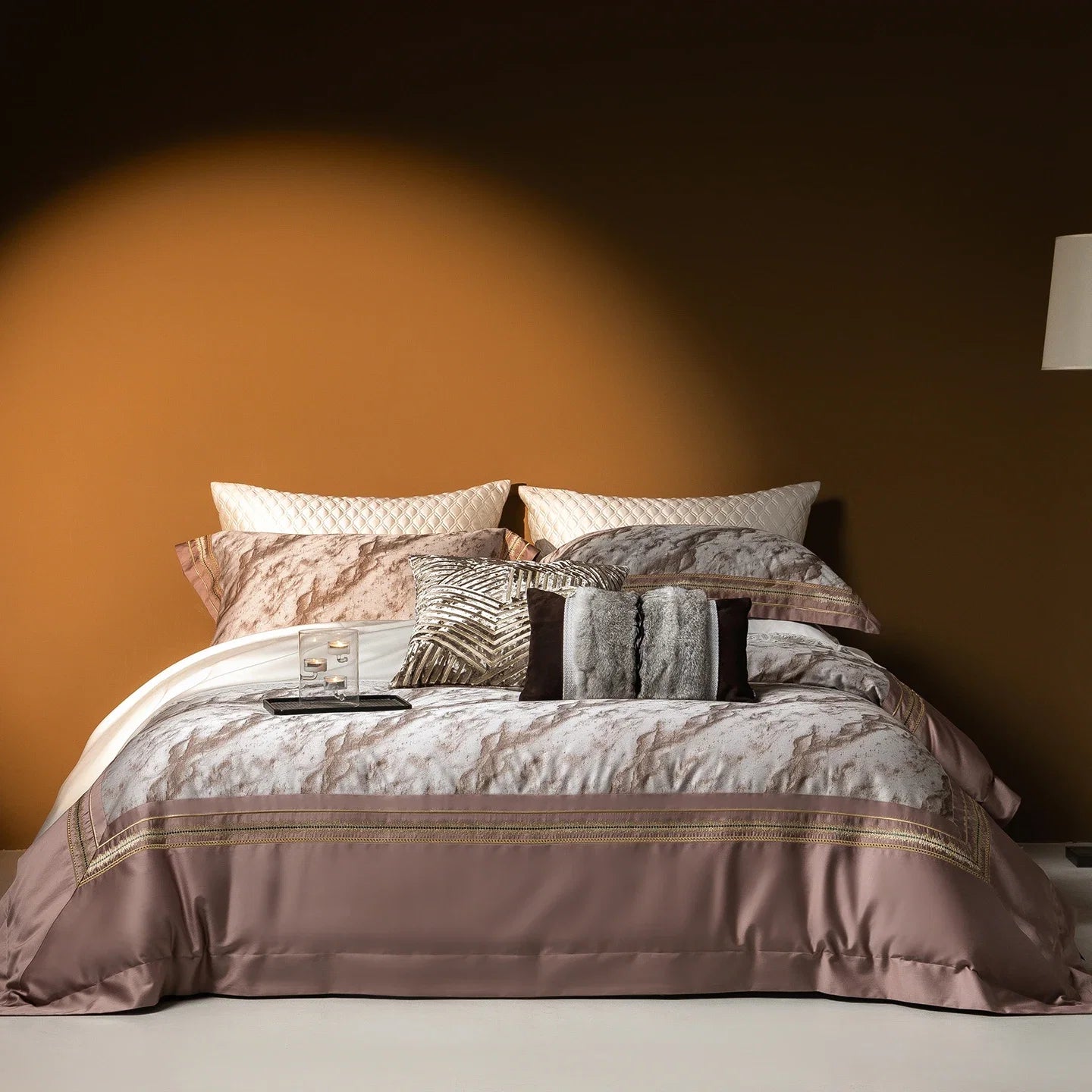 1000TC Egyptian Cotton Jacquard Embroidery Soft Silky Grey Luxury Bedding Set