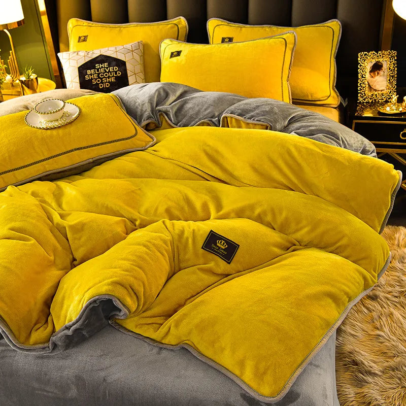 Winter Thicken Warm Velvet Duvet Cover Set Flannel Bedding Set