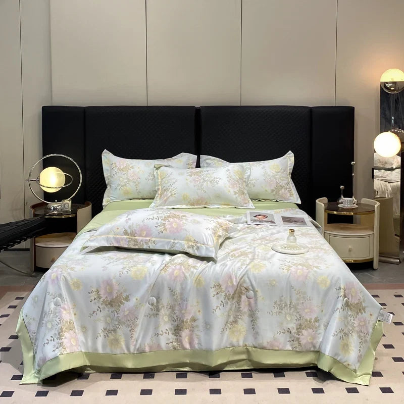 Summer Printed Quilt Set with Pillowcase Washed Cotton Bedding Set
