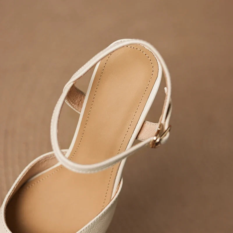 Sheepskin Round Toe High Heels