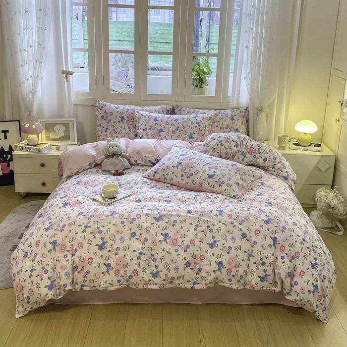 Cotton 4 Piece Bed Set Soft Breathable Bedding