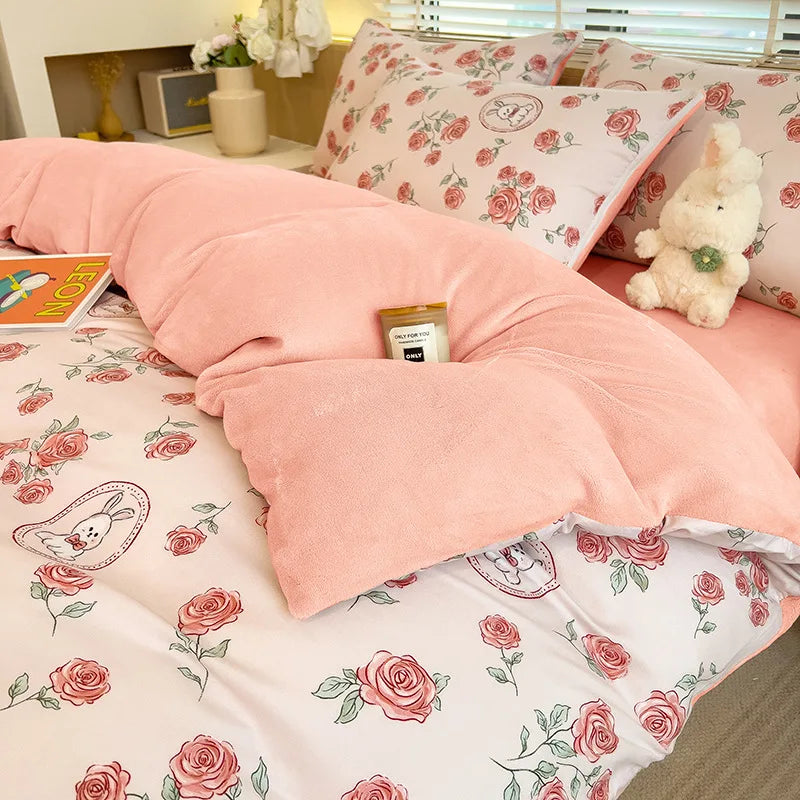1PC Cute Printed Duvet Cover Twin Queen Student Dorm Comforter Cover Soft Single Sided Velvet Quilt Cover for Single Double Bed