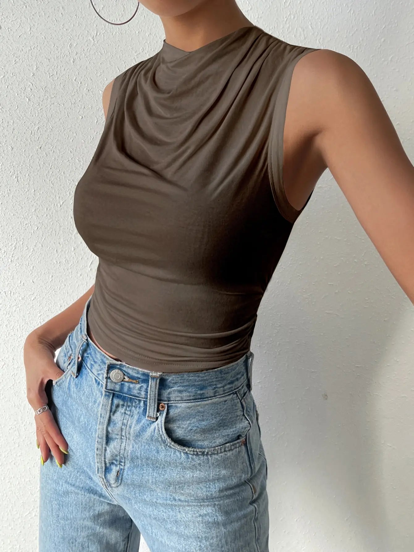 Simona Pleated High Neck Top