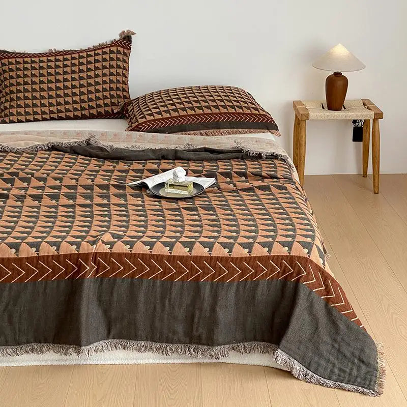 Ultra-Soft Travel Shawl Beach Cover-Up Lightweight Throw Blanket 4-Layer Cotton Gauze A Grade Blanket with Tassels Pillowcases