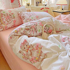 Cute Car Duvet Cover Set No Filler Kids Flat Sheet Pillowcase Ins Twin Queen Size Girls Boys Ins Warm Bedding Set