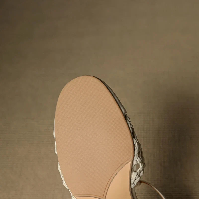 sheepskin woven hollow breathable retro high Heels