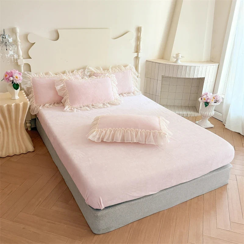 Butterfly Embroidery Lace Ruffles Princess Bedding Set