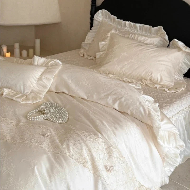 French Exquisite Style Bedroom Tencel Cotton Bed Four Piece Set Pure Cotton Duvet Cover Butterfly Embroidery Jacquard Bed Cover
