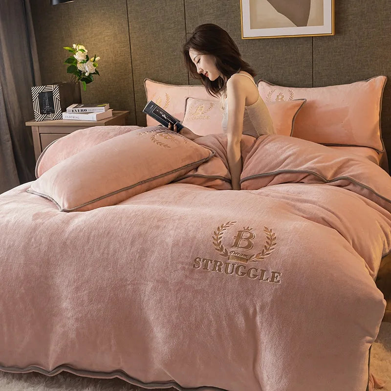 Winter Thick Warm Plush Duvet Cover Set Luxury Bedding Set