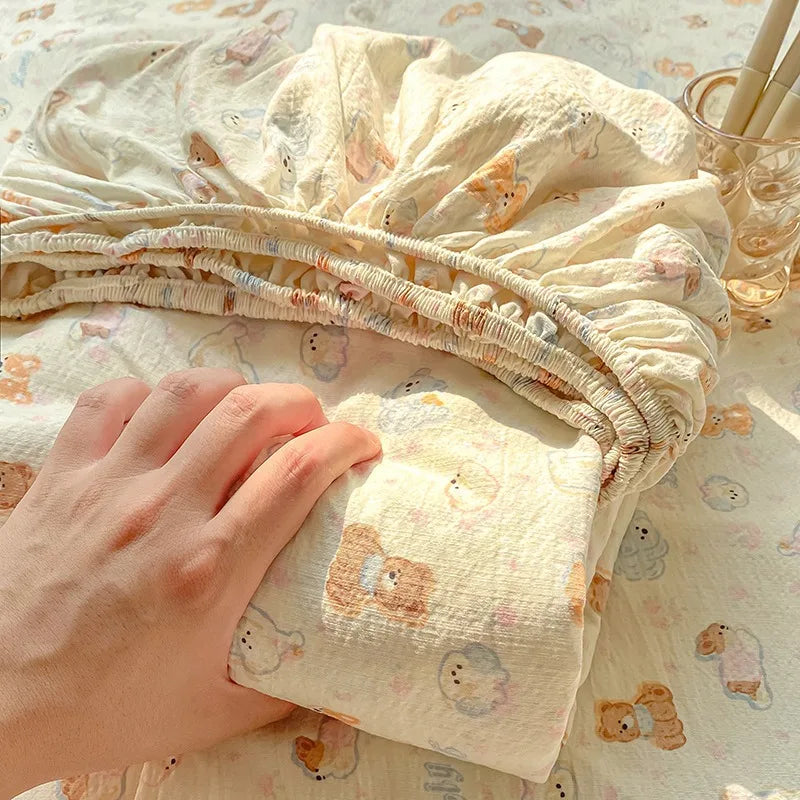 Soft Summer Fitted Bed Sheet with Elastic Band Cute Cherry Floral Single Double Queen Size 90/120/150/180/200 Bed Cover