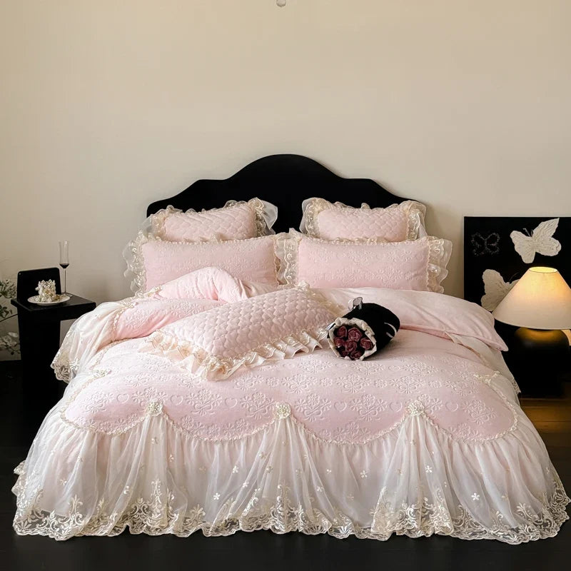 4Pcs French Princess Style Carved Velvet Warm Winter Bedding Set