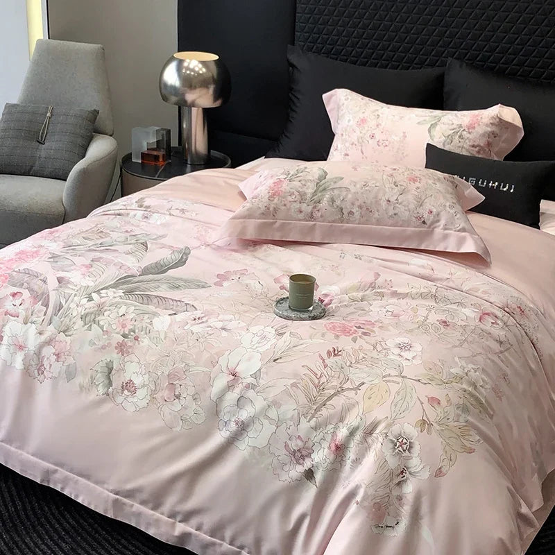 Premium 1000TC Egyptian Cotton Flowers Plant Prints Spring Summer Bedding Set