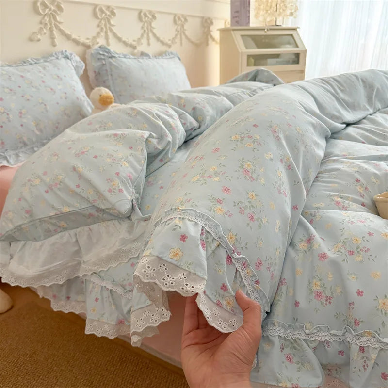 Kawaii Tiny Floral Lace Ruffle Princess Bedding Set