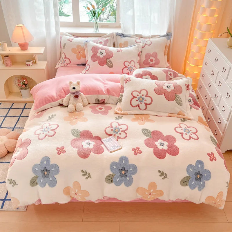 Cute Cartoon Velvet Bedding Set