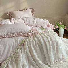 French Lace Ruffles Princess Wedding Bedding Set
