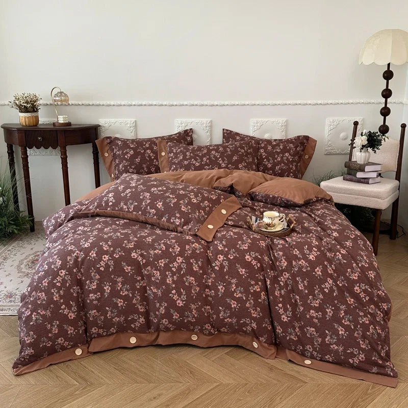 3/4Pcs Korean Princess Style Floral Bedding Set
