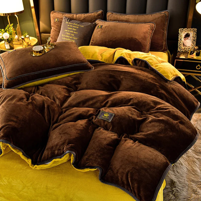 Winter Thicken Warm Velvet Duvet Cover Set Flannel Bedding Set