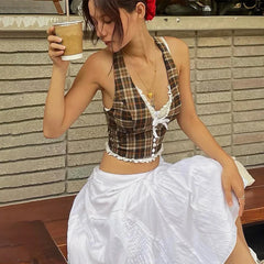 Cleora Plaid Halter Top