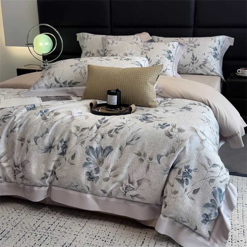 1000TC Egyptian Cotton Flowers Print Luxury Digital Printing Bedding Set