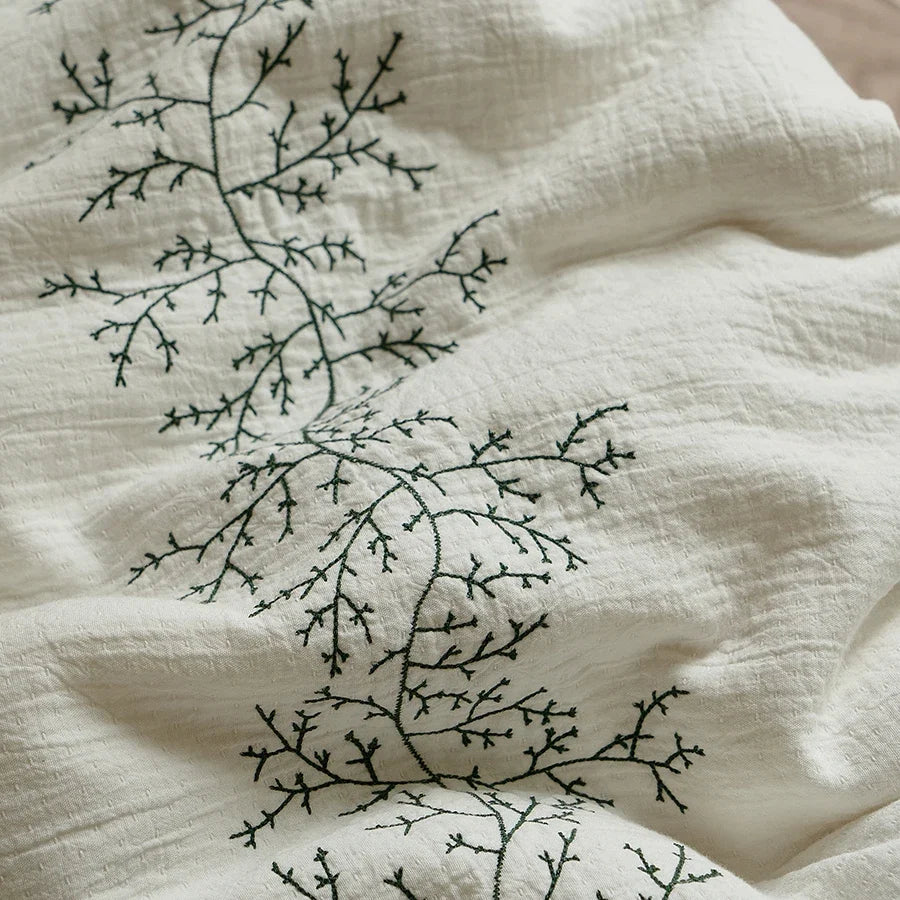 Simple Fresh Style 100% Cotton Bedding Set, Pure Cotton Embroidered All-Season Duvet Cover, Flat Sheet/Fitted Sheet, Pillowcases