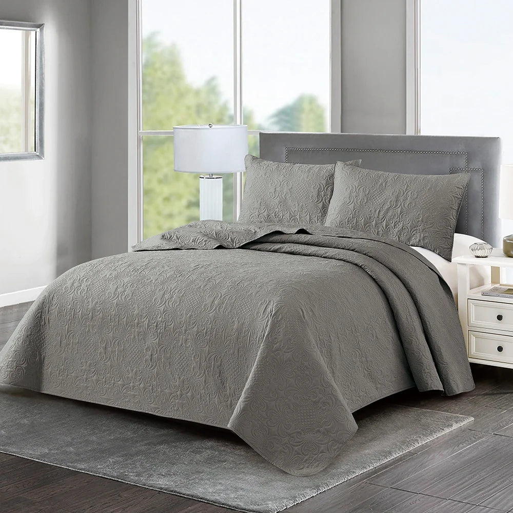 3pcs Luxury Quilted Microfiber Bedspread Coverlet Bedding Set