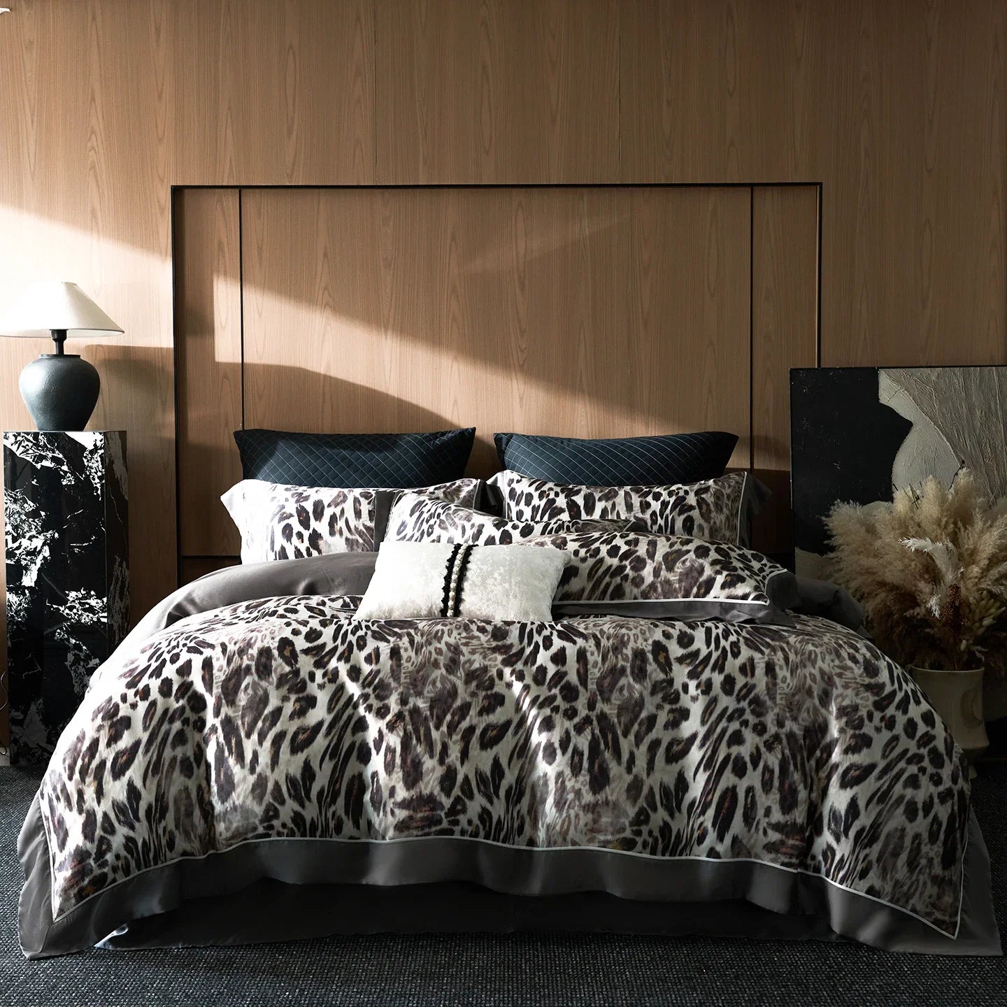 600TC Lyocell Eucalyptus Fiber Cooling Silky Leopard Print Luxury Bedding Set